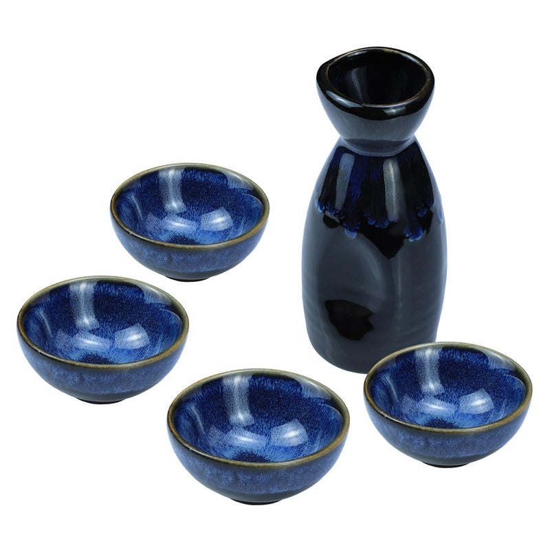 Sizikato 5PCS Stoneware Porcelain Sake Set Include 1PCS Sake Bottle and 4PCS Sake Cups - Image 1